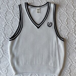 White and Black V-Neck Knit Vest